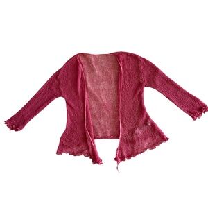 Y2K Pink Crochet Cardigan | Mesh Knit Open Front | XS